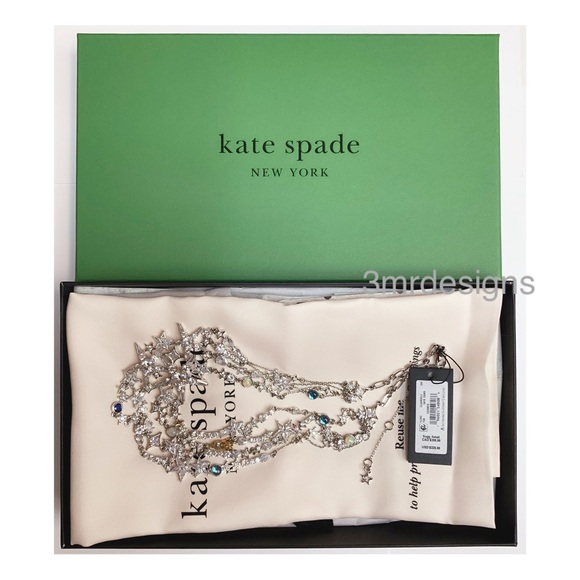 NWT Kate Spade♠️COSMOS Silver Plated Epoxy Stone/CZ Crystals Statement Necklace - Picture 12 of 16